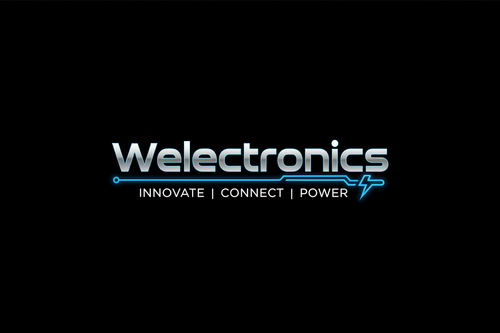 Welectronics logo mustalla taustalla